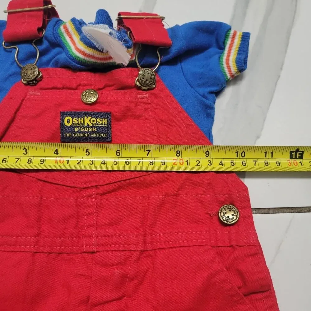Vintage OshKosh B'Gosh Red Shortalls & Rainbow Ringer Shirt Set